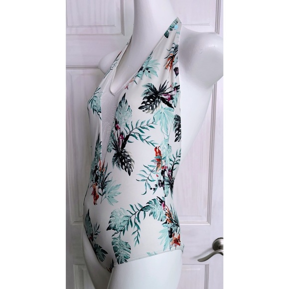 Moving Sale! EUC Roxy Shady Palm V Neck Swimsuit Halter Style Mesh Insert Medium - Picture 4 of 9